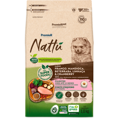 Ração Seca PremieR Nattú Mandioca para Cães Filhotes de Pequeno Porte