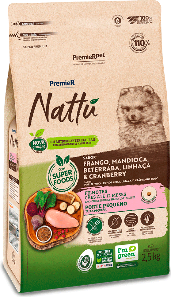 Ração Seca PremieR Nattú Mandioca para Cães Filhotes de Pequeno Porte - 2,5Kg