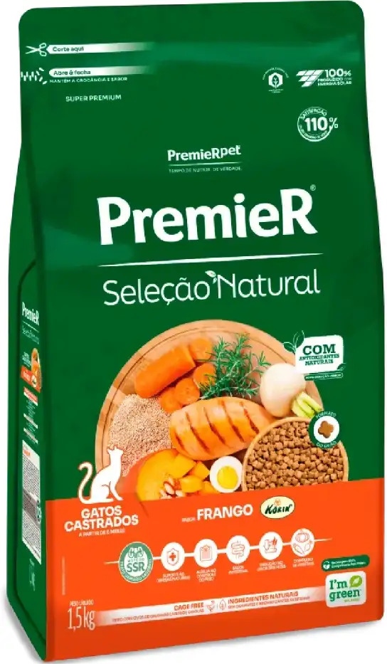 Ração Premier Seleção Natural Frango para Gatos Castrados - 1,5Kg