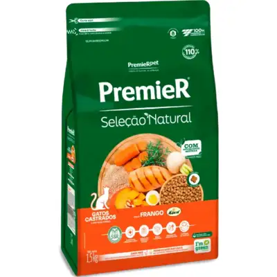 Ração Premier Seleção Natural Frango para Gatos Castrados