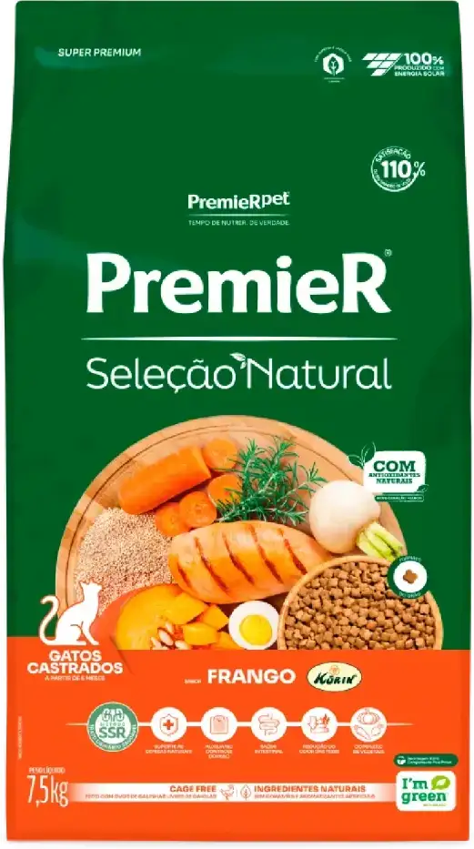 Ração Premier Seleção Natural Frango para Gatos Castrados - 7,5Kg