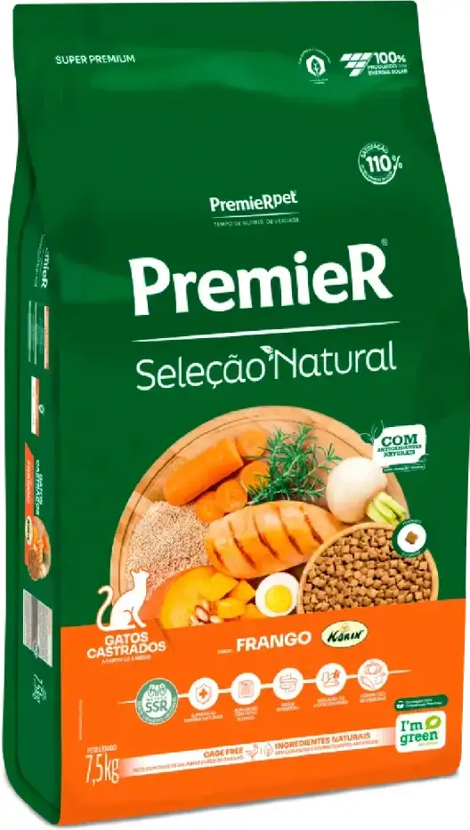 Ração Premier Seleção Natural Frango para Gatos Castrados - 7,5Kg