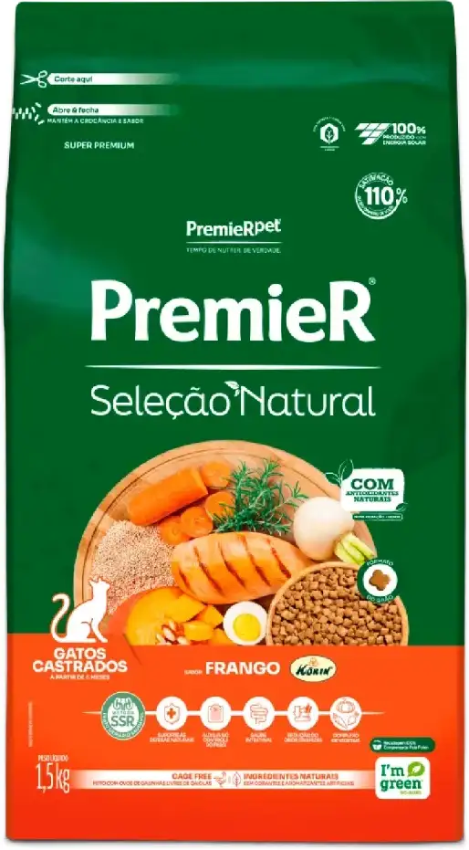 Ração Premier Seleção Natural Frango para Gatos Castrados - 1,5Kg
