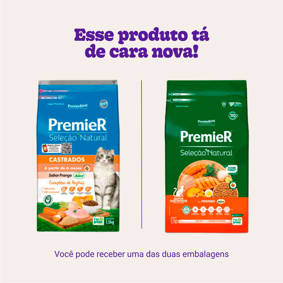 Ração Premier Seleção Natural Frango para Gatos Castrados - 1,5Kg
