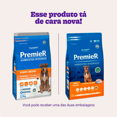 Ração Premier Pet Ambientes Internos Frango e Salmão para Cães Adultos Médio Porte