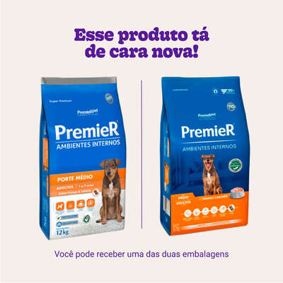 Ração Premier Pet Ambientes Internos Frango e Salmão para Cães Adultos Médio Porte