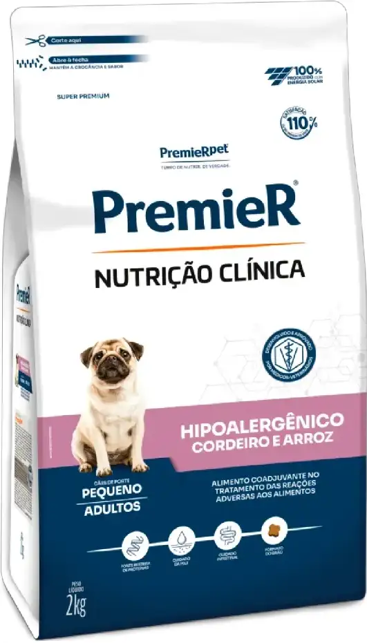 Ração Premier Nutrição Clínica Hipoalergênico Cordeiro e Arroz para Cães Adultos Pequeno Porte - 2Kg