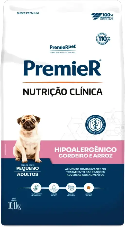 Ração Premier Nutrição Clínica Hipoalergênico Cordeiro e Arroz para Cães Adultos Pequeno Porte - 10,1Kg