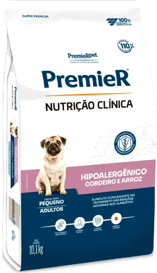 Ração Premier Nutrição Clínica Hipoalergênico Cordeiro e Arroz para Cães Adultos Pequeno Porte - 10,1Kg