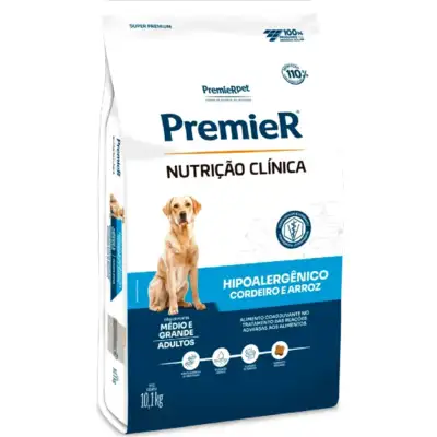Ração Premier Nutrição Clínica Hipoalergênico Cordeiro e Arroz para Cães Adultos Médio e Grande Porte