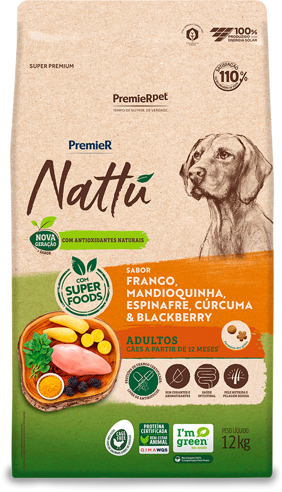 Ração Seca PremieR Nattú Mandioquinha para Cães Adultos - 12Kg