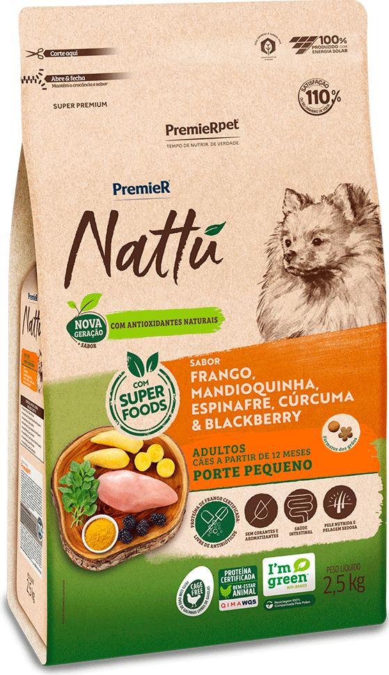 Ração Seca PremieR Nattú Mandioquinha para Cães Adultos Porte Pequeno - 2,5Kg