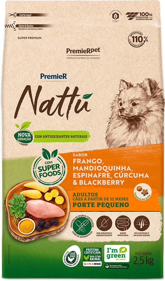 Ração Seca PremieR Nattú Mandioquinha para Cães Adultos Porte Pequeno - 2,5Kg