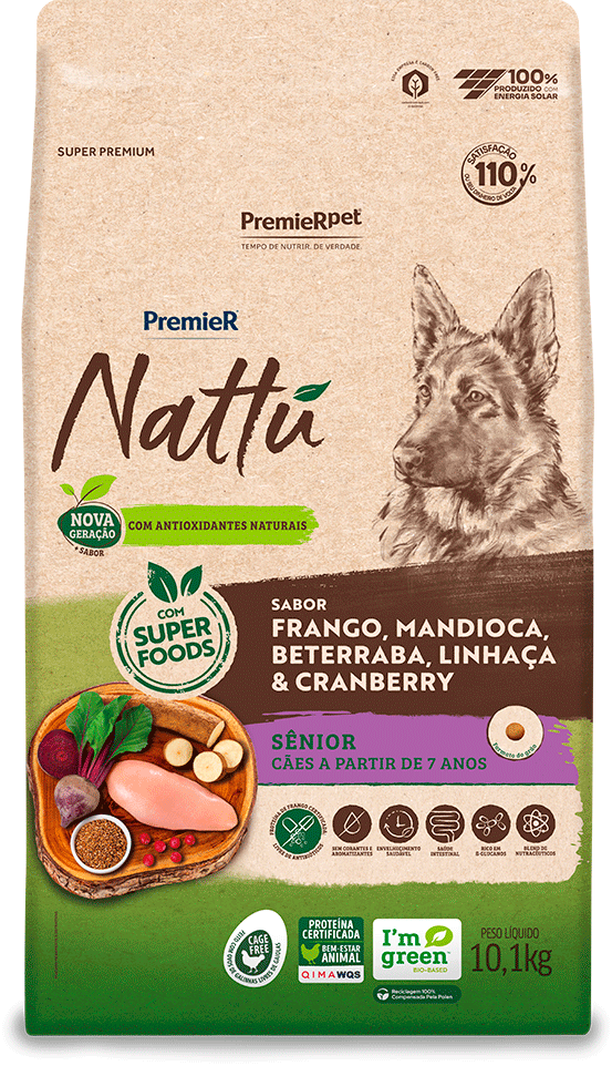 Ração Seca PremieR Nattú Sabor Mandioca para Cães Idosos - 10,1Kg