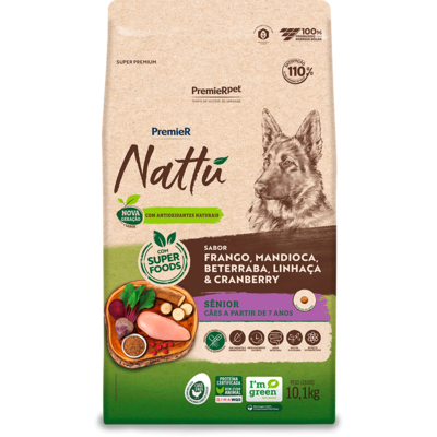 Ração Seca PremieR Nattú Sabor Mandioca para Cães Idosos