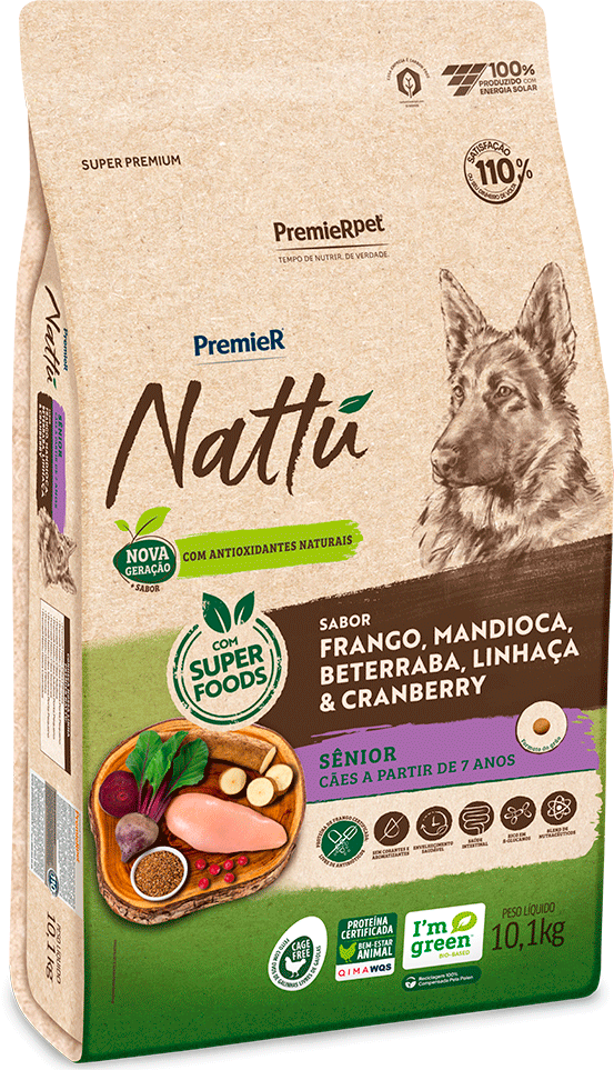 Ração Seca PremieR Nattú Sabor Mandioca para Cães Idosos - 10,1Kg