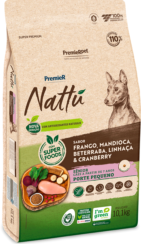 Ração Seca PremieR Nattú Mandioca para Cães Idosos Porte Pequeno - 10,1Kg