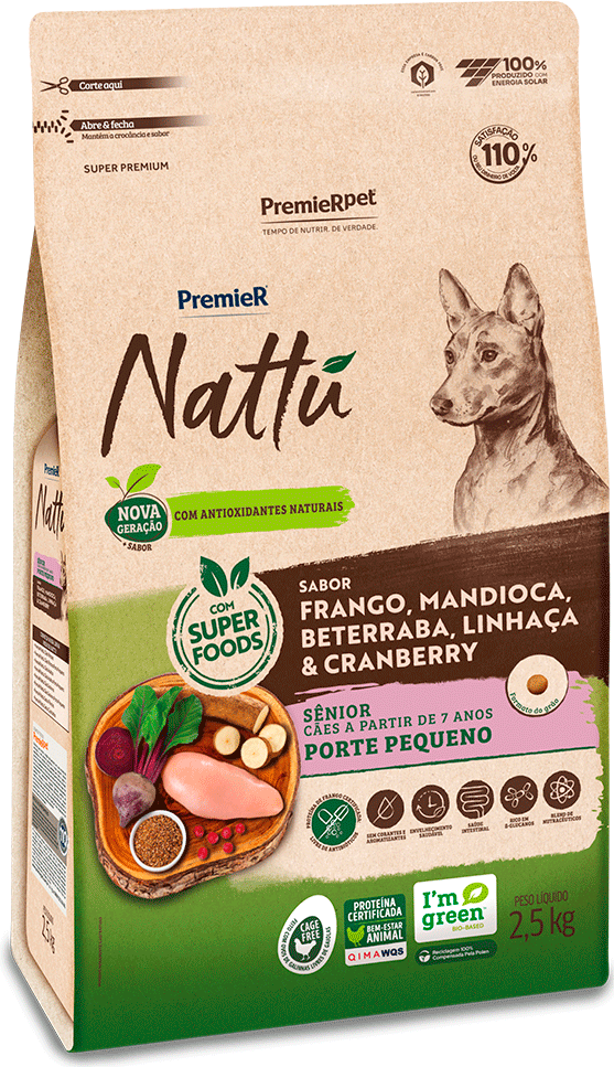 Ração Seca PremieR Nattú Mandioca para Cães Idosos Porte Pequeno - 2,5Kg