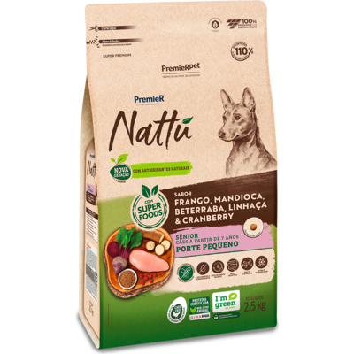 Ração Seca PremieR Nattú Mandioca para Cães Idosos Porte Pequeno