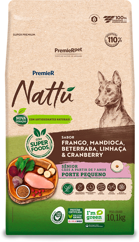 Ração Seca PremieR Nattú Mandioca para Cães Idosos Porte Pequeno - 10,1Kg