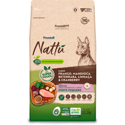 Ração Seca PremieR Nattú Mandioca para Cães Idosos Porte Pequeno