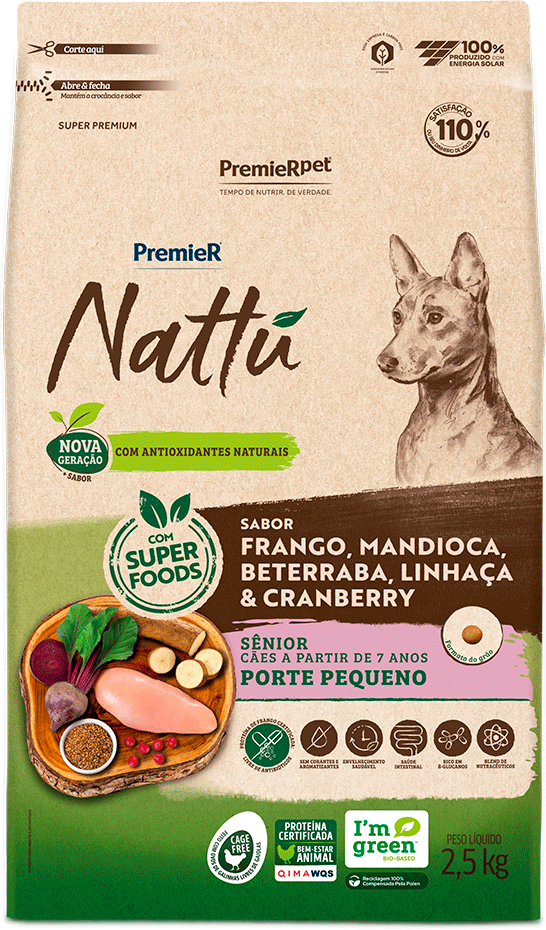 Ração Seca PremieR Nattú Mandioca para Cães Idosos Porte Pequeno - 2,5Kg