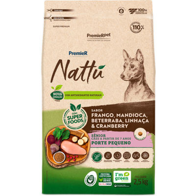 Ração Seca PremieR Nattú Mandioca para Cães Idosos Porte Pequeno