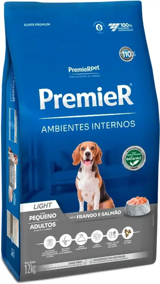 Ração Premier Pet Ambientes Internos Cães Adultos Light - 12Kg
