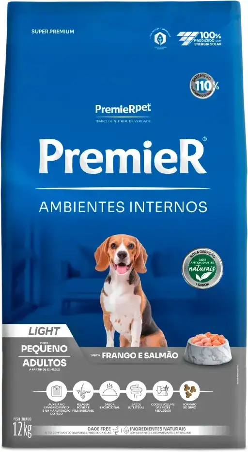 Ração Premier Pet Ambientes Internos Cães Adultos Light - 12Kg