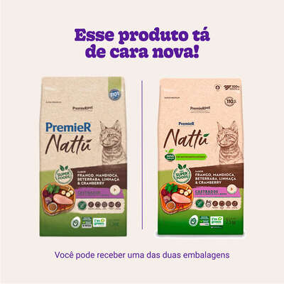 Ração Seca PremieR Nattú Mandioca para Gatos Castrados