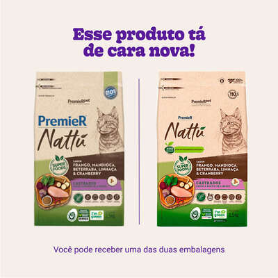 Ração Seca PremieR Nattú Mandioca para Gatos Castrados