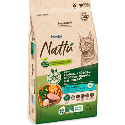 Ração Seca PremieR Nattú Abóbora para Gatos Castrados