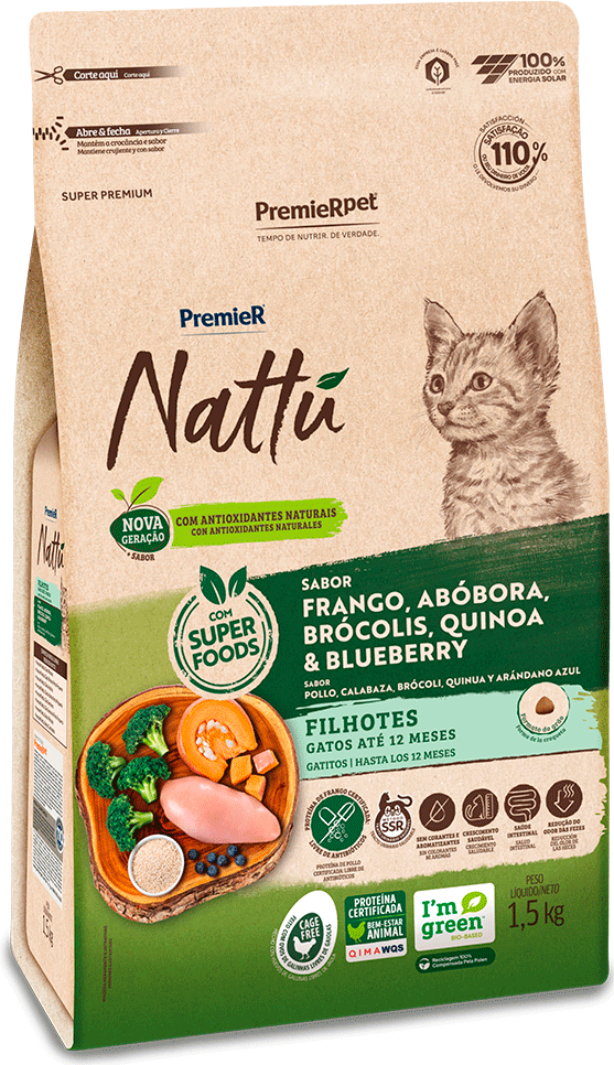 Ração Seca PremieR Nattú Abóbora para Gatos Filhotes - 1,5Kg