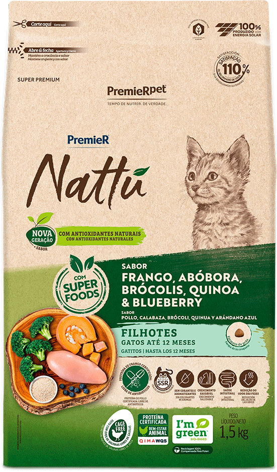 Ração Seca PremieR Nattú Abóbora para Gatos Filhotes - 1,5Kg