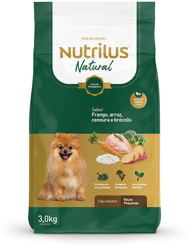 Ração Seca Nutrilus Natural Frango e Arroz para Cães Adultos Raças Pequenas - 3Kg