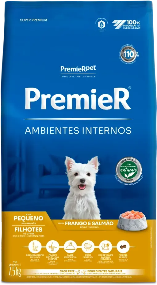 Ração Premier Pet Ambientes Internos Cães Filhotes Frango e Salmão - 7,5Kg