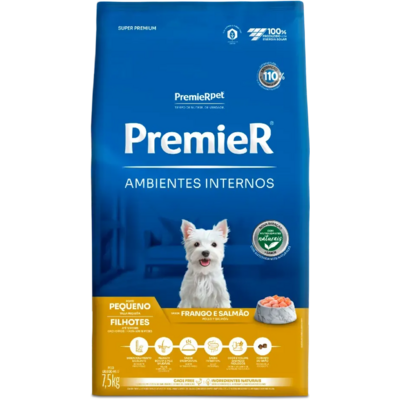 Ração Premier Pet Ambientes Internos Cães Filhotes Frango e Salmão - 7,5 Kg