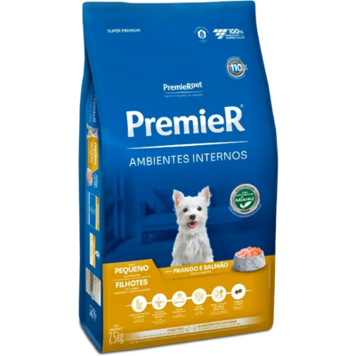 Ração Premier Pet Ambientes Internos Cães Filhotes Frango e Salmão - 7,5 Kg