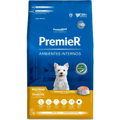 Ração Premier Pet Ambientes Internos Cães Filhotes Frango e Salmão - 2,5 Kg