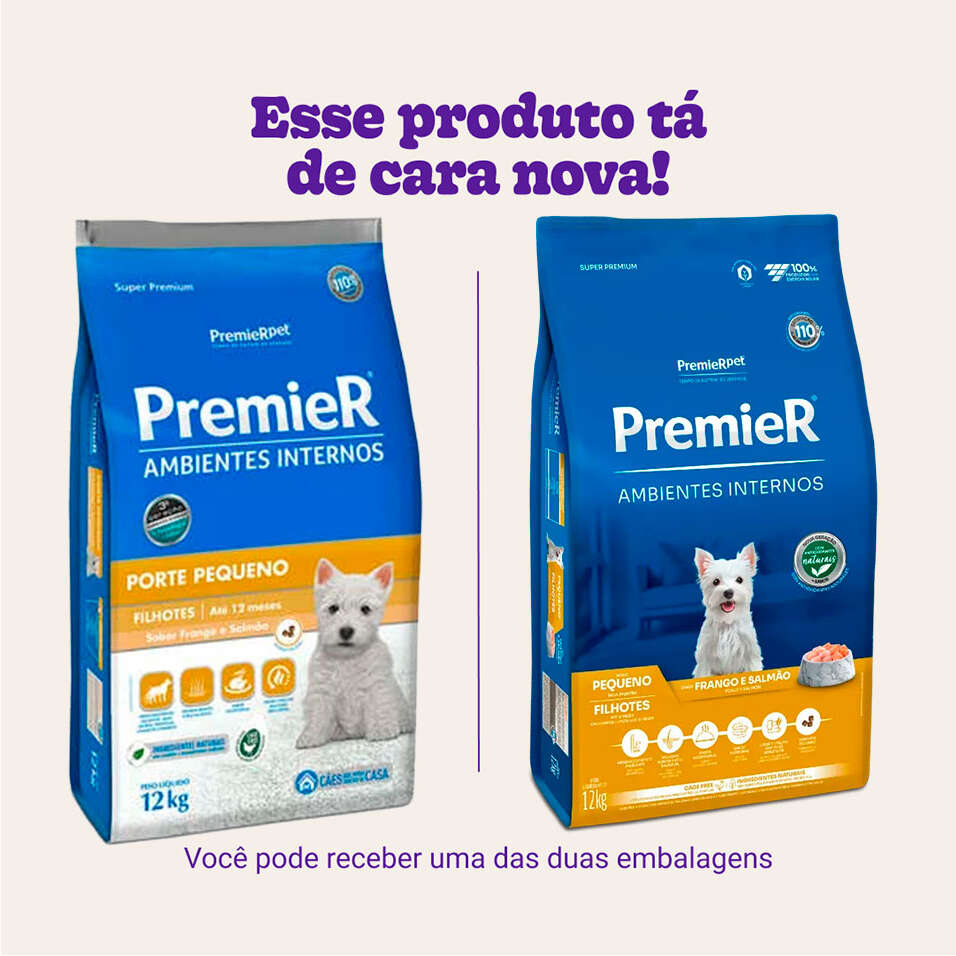 Ração Premier Pet Ambientes Internos Cães Filhotes Frango e Salmão - 12Kg