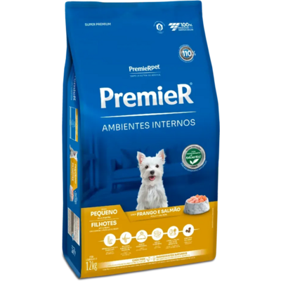 Ração Premier Pet Ambientes Internos Cães Filhotes Frango e Salmão - 12 Kg