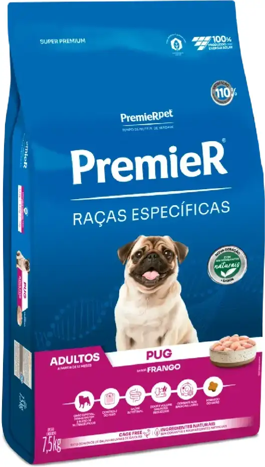 Ração Seca Premier Pet Raças Especificas Pug para Cães Adultos Porte Pequeno - 7,5Kg