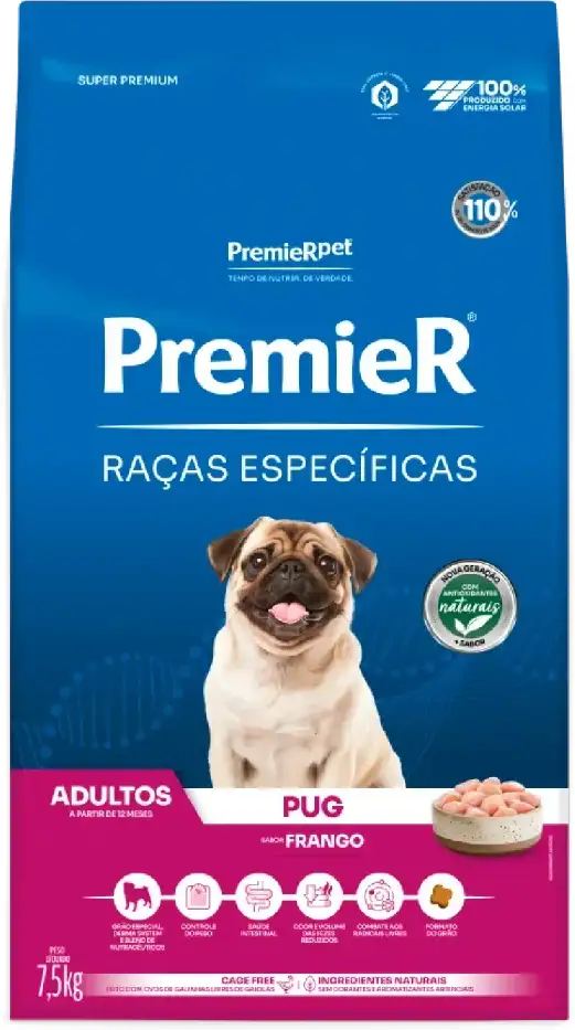Ração Seca Premier Pet Raças Especificas Pug para Cães Adultos Porte Pequeno - 7,5Kg