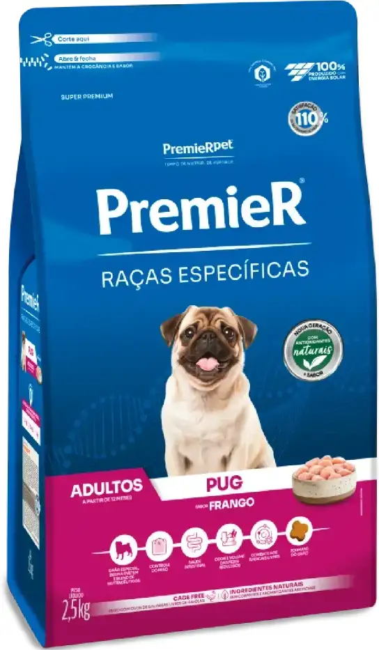 Ração Seca Premier Pet Raças Especificas Pug para Cães Adultos Porte Pequeno - 2,5Kg