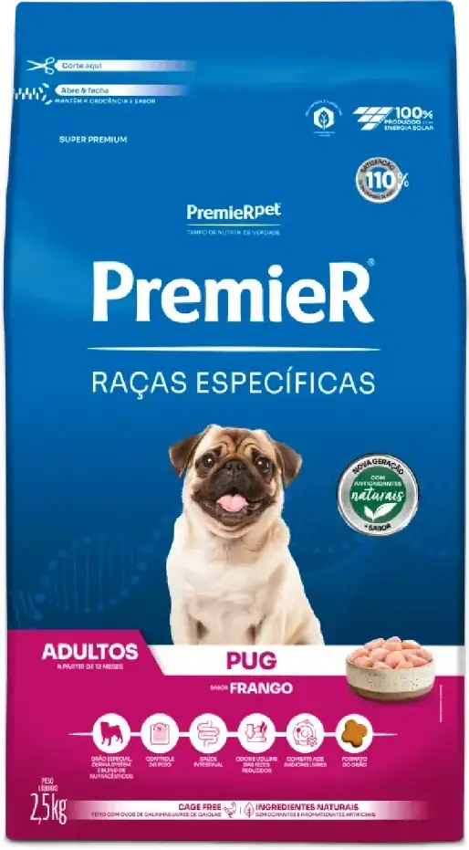 Ração Seca Premier Pet Raças Especificas Pug para Cães Adultos Porte Pequeno - 2,5Kg