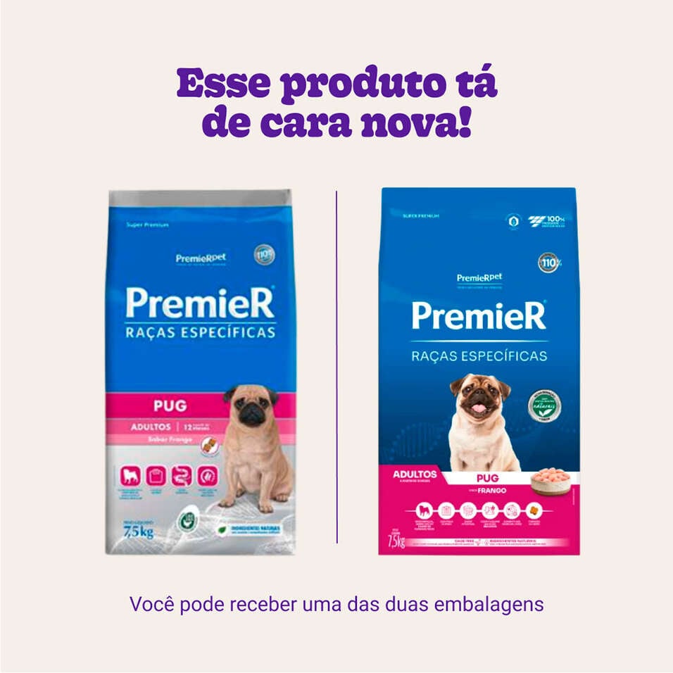 Ração Seca Premier Pet Raças Especificas Pug para Cães Adultos Porte Pequeno - 7,5Kg