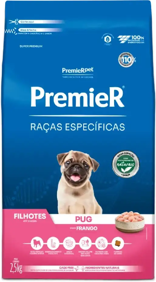 Ração Seca Premier Pet Raças Especificas Pug para Cães Filhotes Porte Pequeno - 2,5Kg