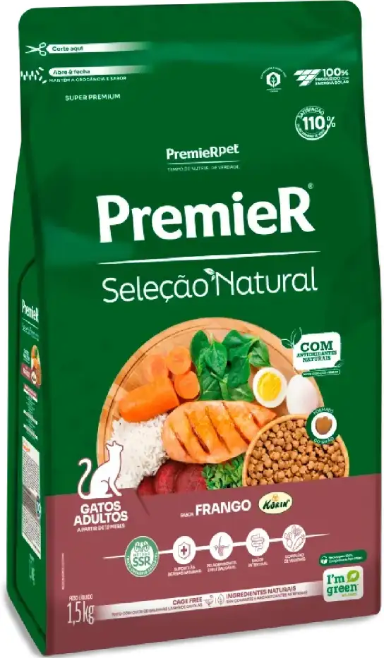 Ração Premier Seleção Natural para Gatos Adultos - 1,5Kg