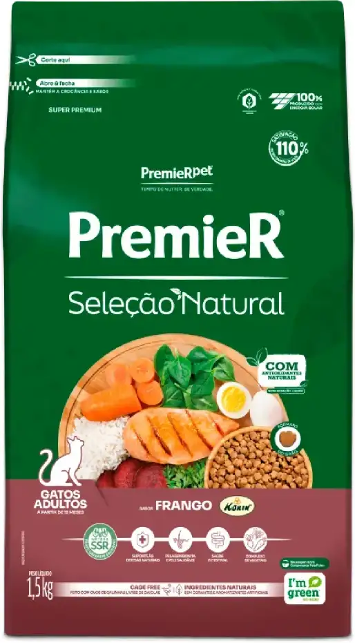 Ração Premier Seleção Natural para Gatos Adultos - 1,5Kg