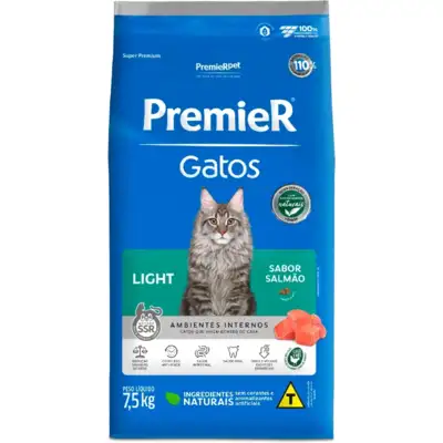 Ração Premier Pet Gatos Ambientes Internos Light Adultos Salmão”